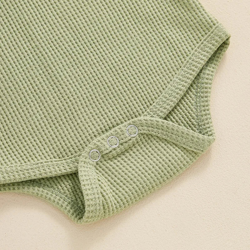 Waffle Knit Polo Bodysuit in green color