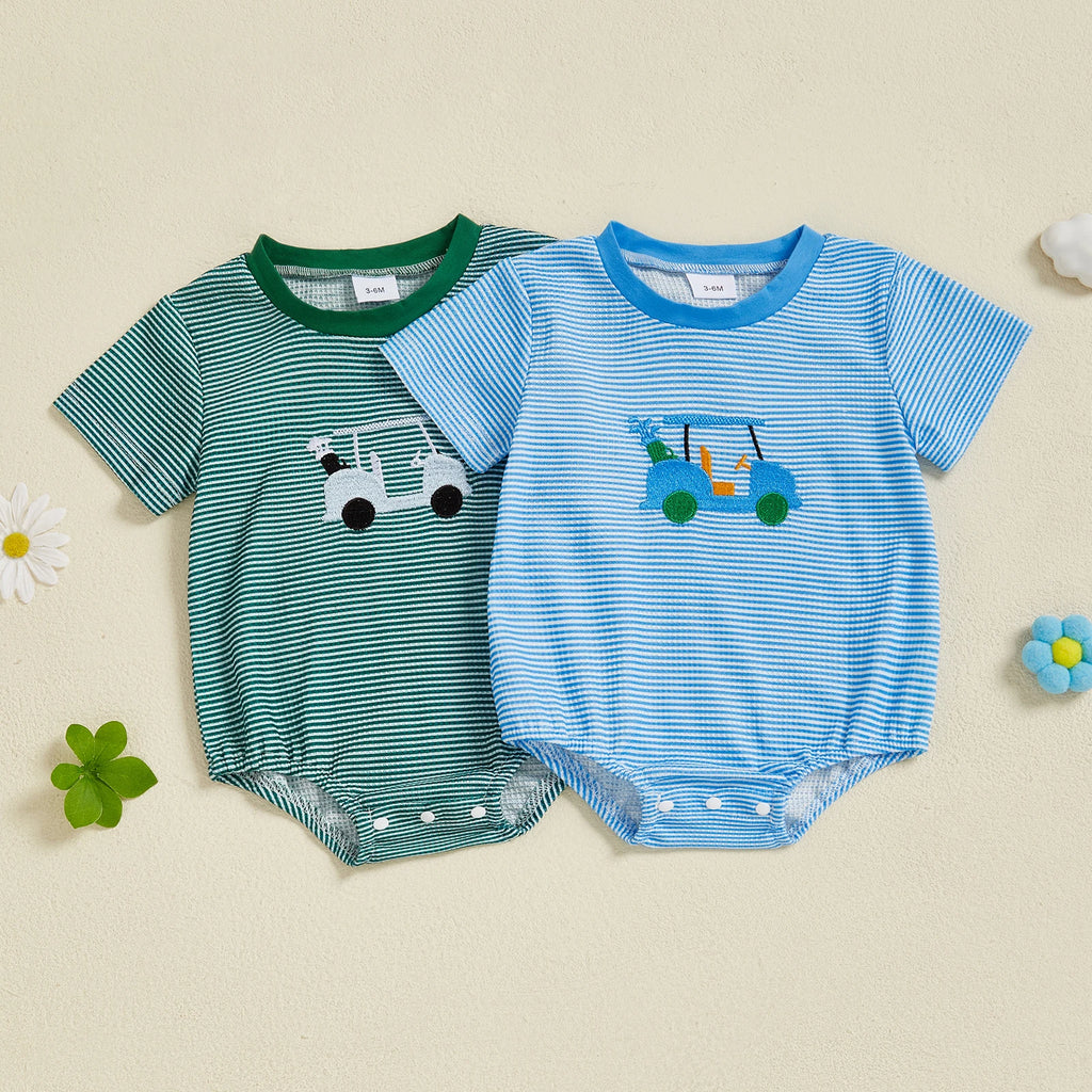 Striped Embroidered Baby Romper front view