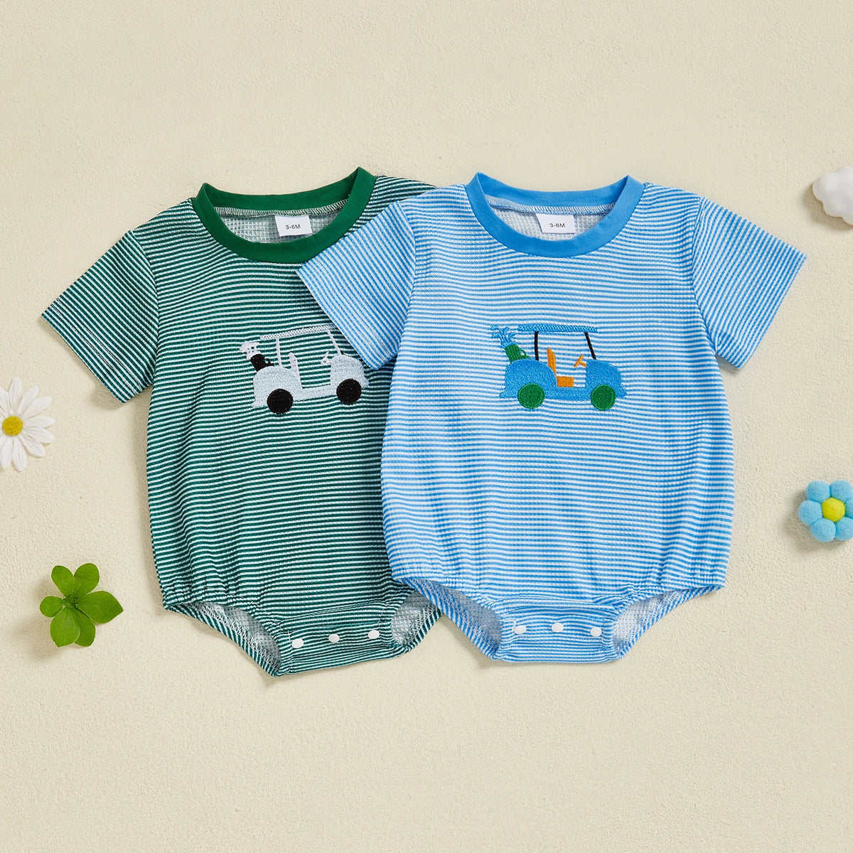 Striped Embroidered Baby Bodysuit front view