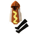 Baby hot dog costume romper with hood and black stockings