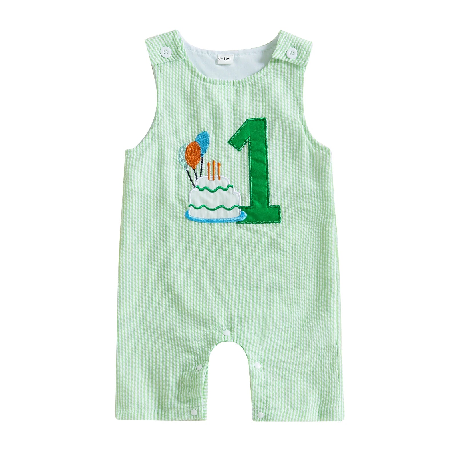 Striped Embroidered Baby Overalls Romper hanging