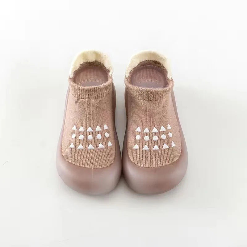 Coffee-brown Airy Step soft-sole sock shoes for babies