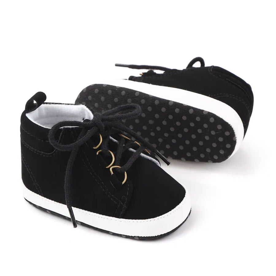 Black baby sneakers with cotton non-slip soles