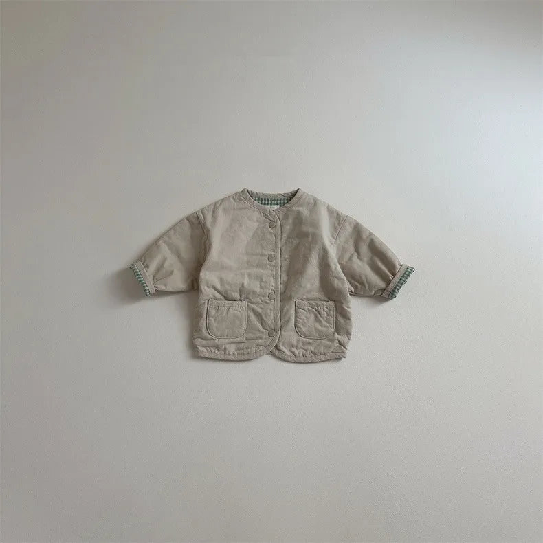Plaid long sleeve cotton coat for baby and toddler styled outfit