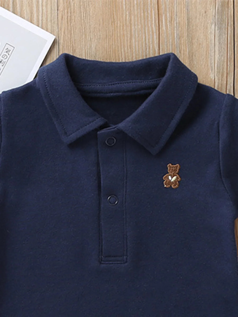 Close-up of Solid Polo Romper button-up collar