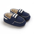 Navy double-stripe baby loafer first walkers