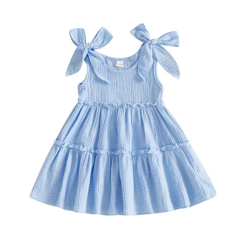 Powder Blue tie-shoulder tiered dress on white
