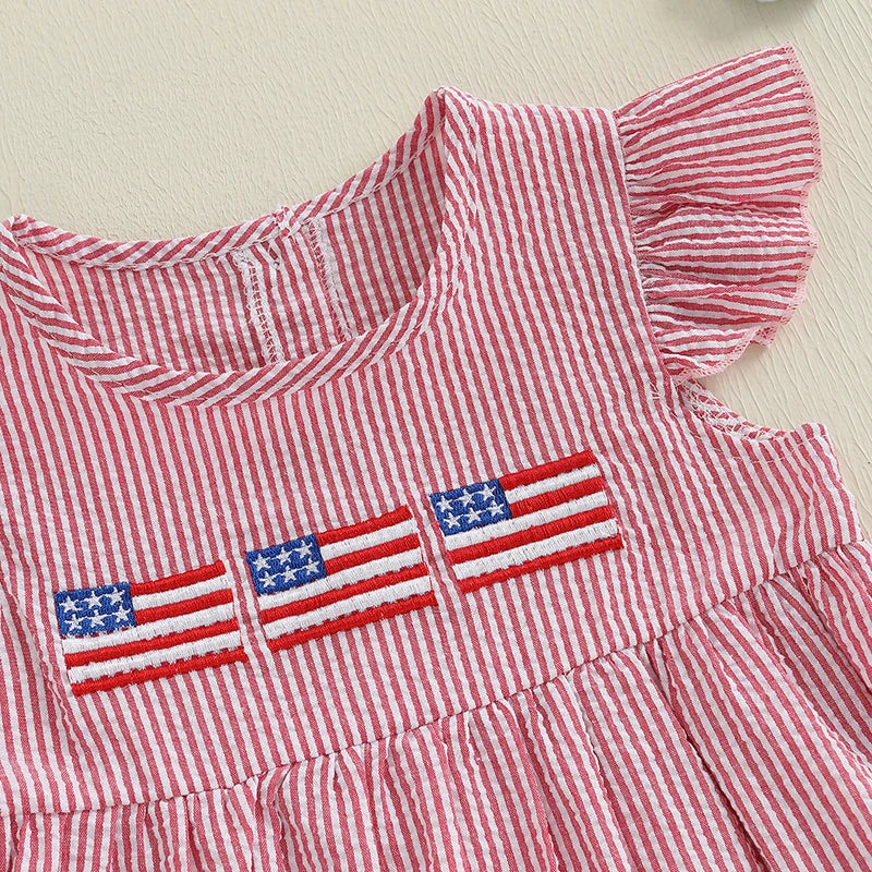 Stars & Stripes Seersucker Flutter Dress - Red