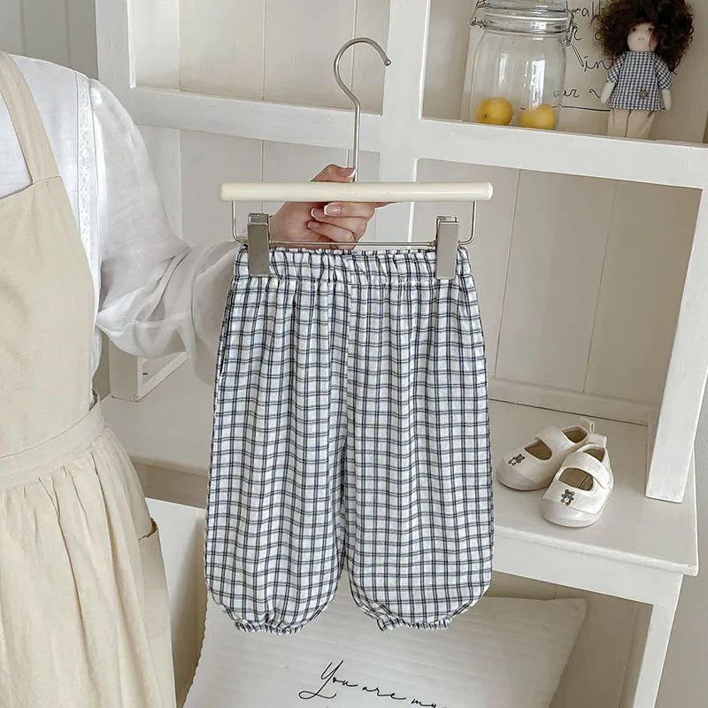 Baby Cotton Plaid Jogger Pants with Elastic Waistband