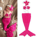 Hot pink crochet baby mermaid costume set with starfish headband