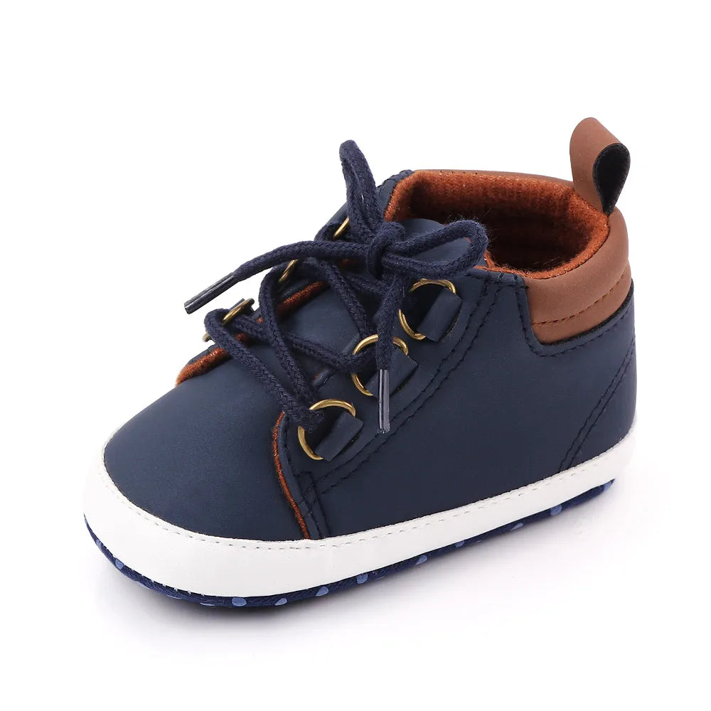 Blue high-top lace-up baby sneaker