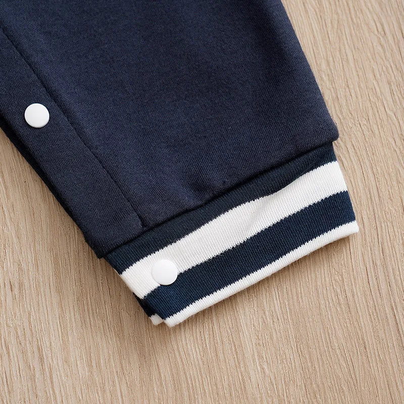 Blue Baseball Embroidered Baby Romper laid flat