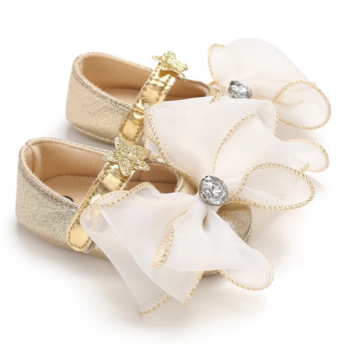 Gold White Butterfly Mary Jane baby first walkers