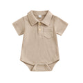 Waffle Knit Polo Bodysuit in beige color