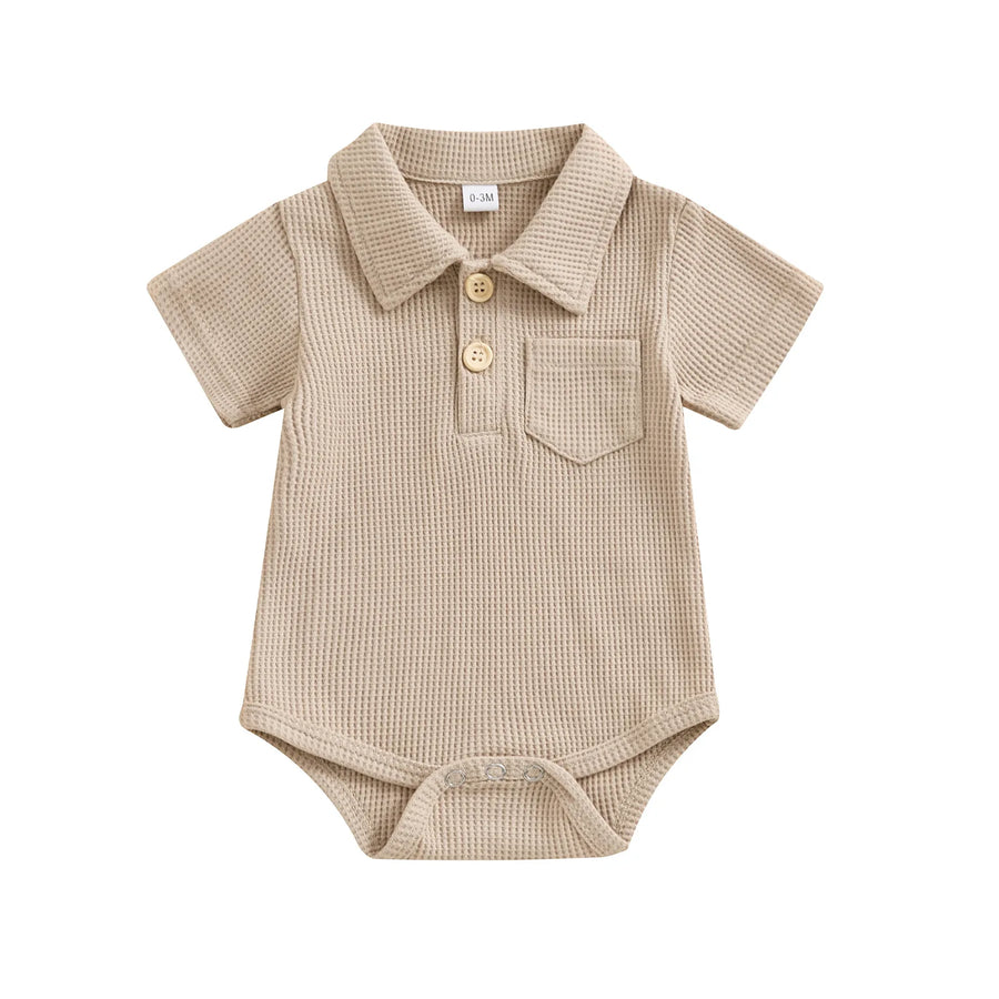 Waffle Knit Polo Bodysuit in beige color
