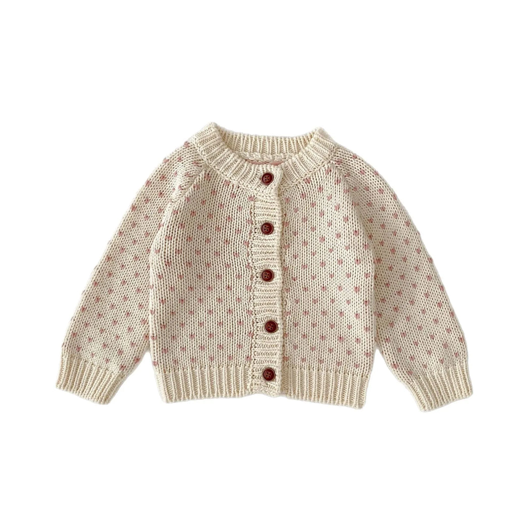 Heart Print Baby Girl Sweater Cardigan Long Sleeve Knit Top Warm Knitwear Coat