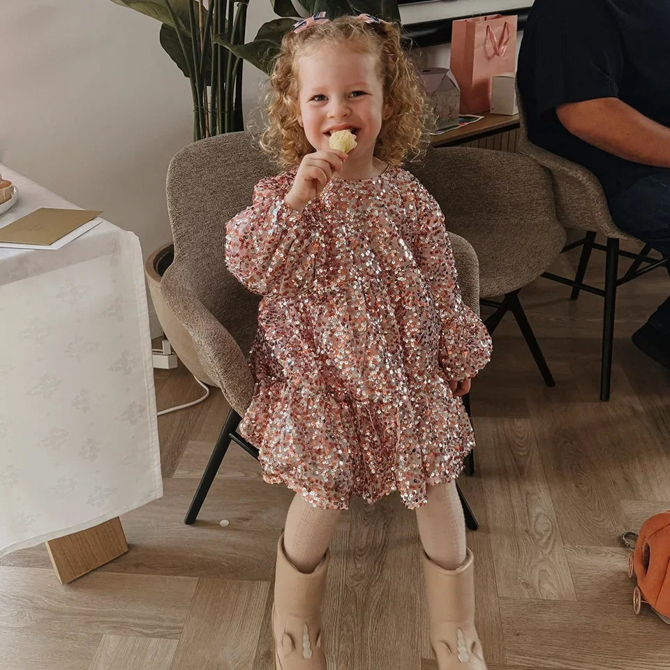 Girls Star Sequins Mesh Princess Dress with Casual Skirt