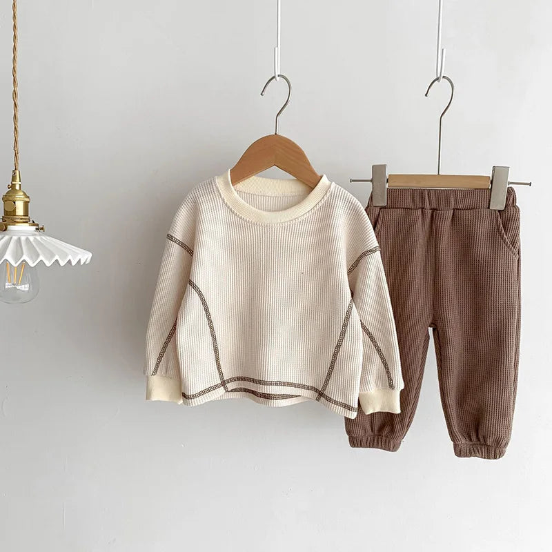 Full outfit view of Beige Waffle Knit Baby Set