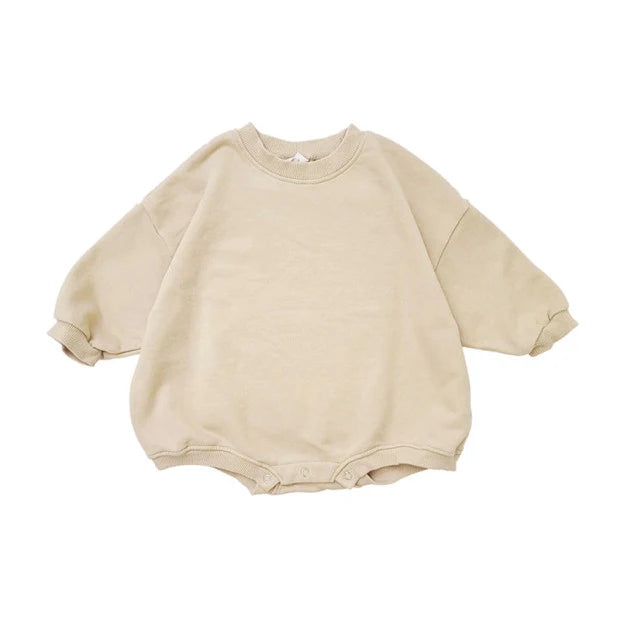Baby wearing Oversized Basic Sweatshirt Bodysuit side view