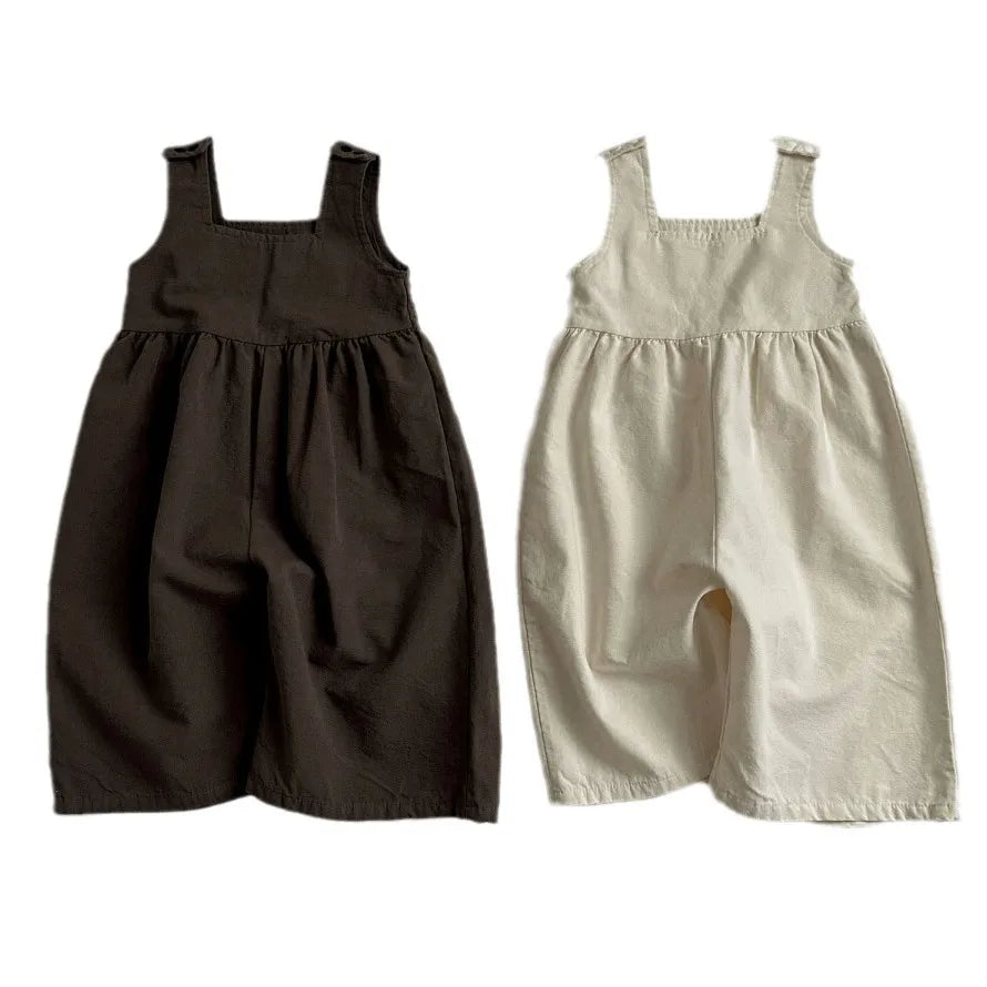 Loose Cotton Baby Overalls in Gray back view