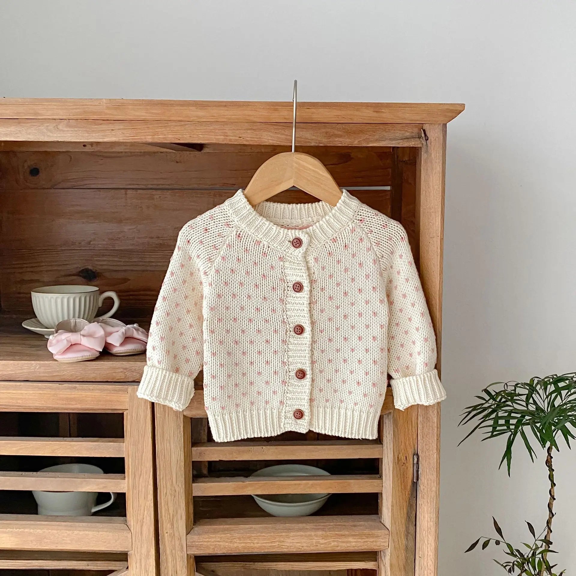 Heart Print Baby Girl Sweater Cardigan Long Sleeve Knit Top Warm Knitwear Coat