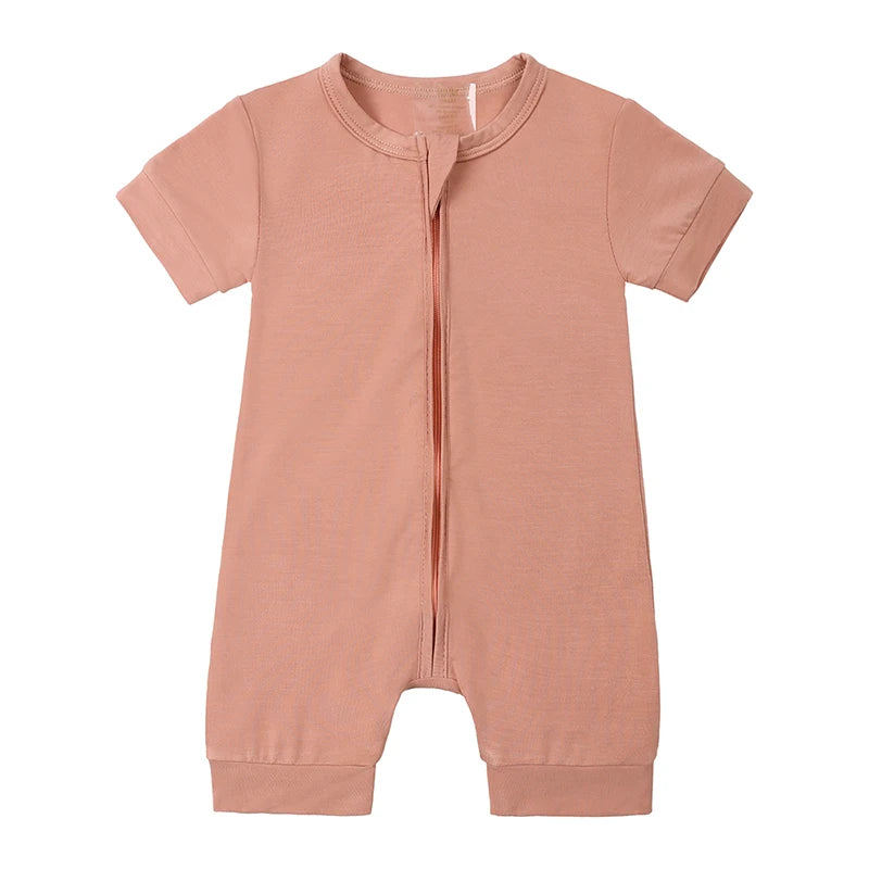 Soft Bamboo Short Sleeve Zip Romper - Dusty Rose