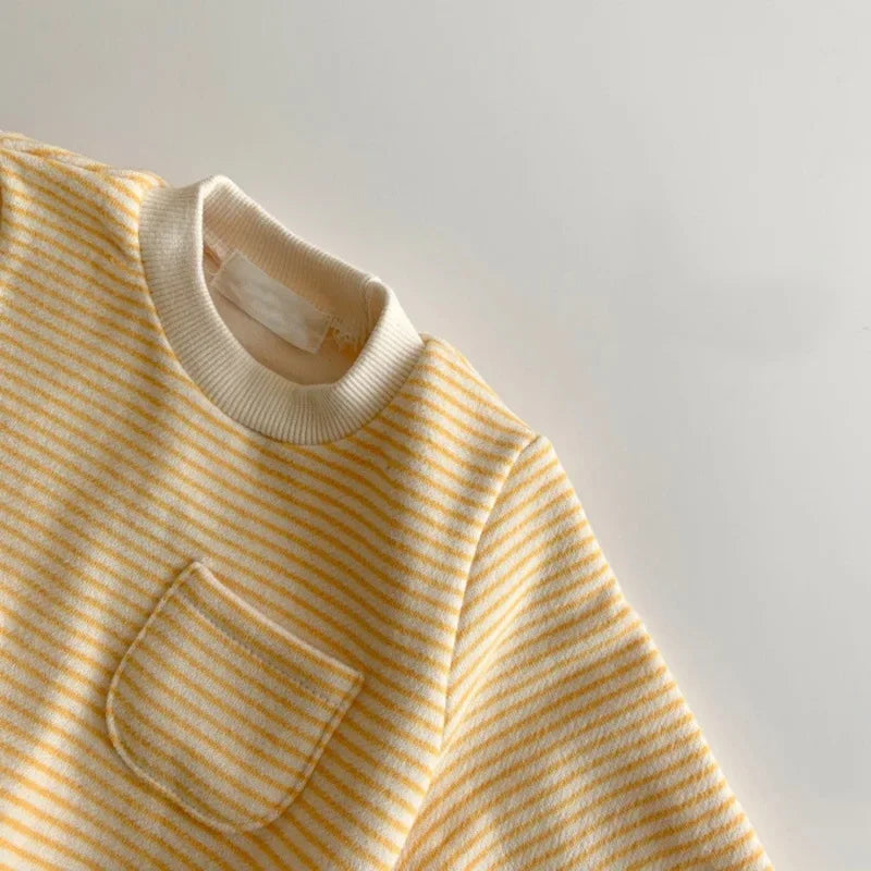 Front view of Striped Long Sleeve Baby Romper