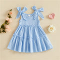 Powder Blue tie-shoulder tiered cotton dress front view