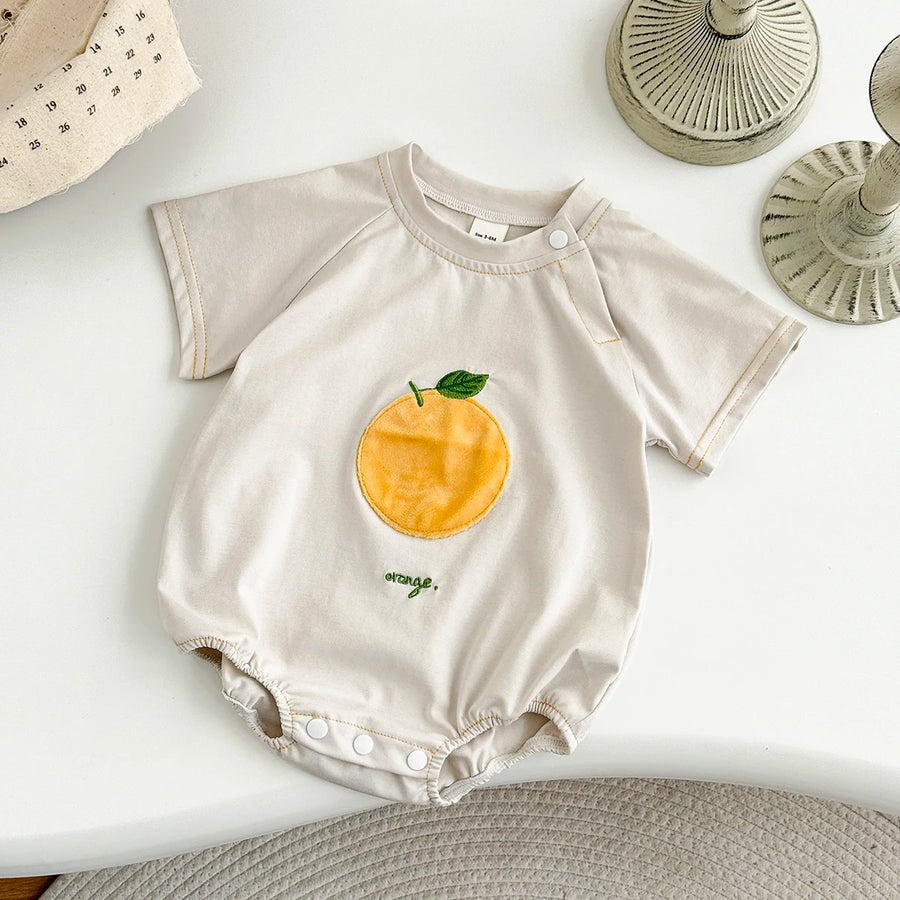 Apricot Fruit Patch Bubble Romper with orange patch