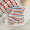 Children's lightweight cotton romper with stripe rainbow pattern, soft and breathable