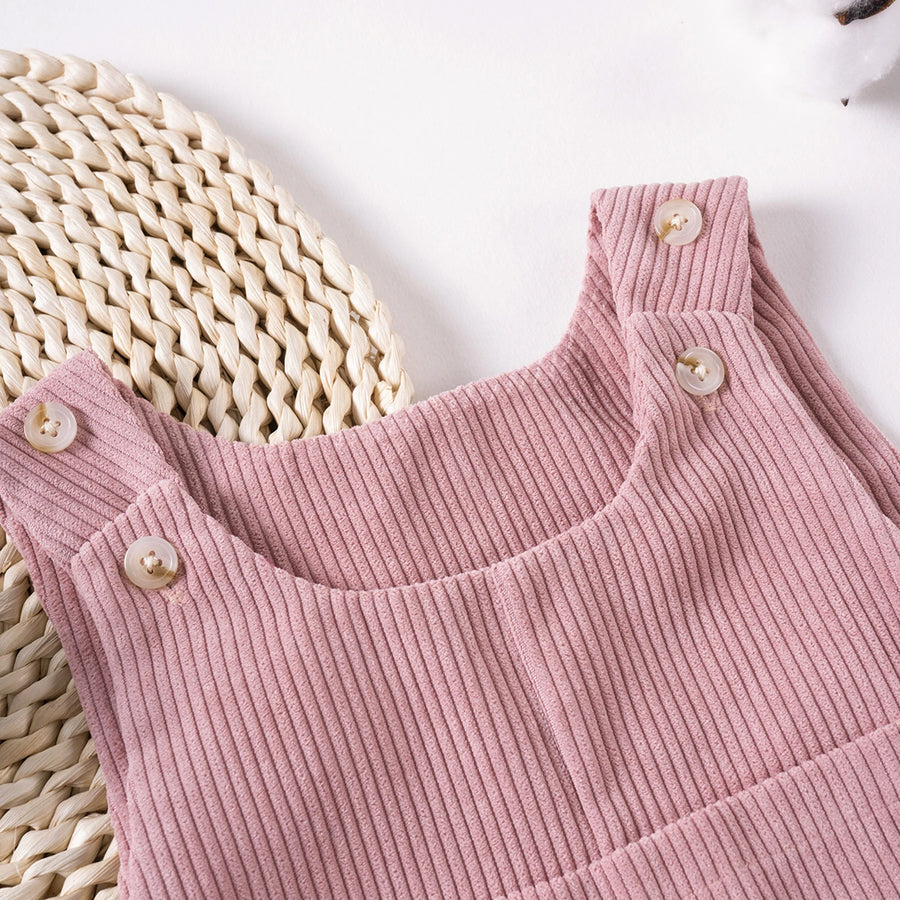 Corduroy Sleeveless Baby Jumpsuit with Bear Embroidery and Front Pocket