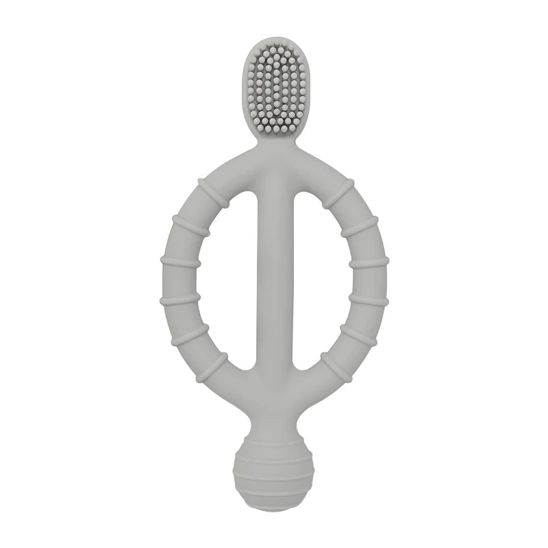 Silicone Baby Teething Ring held by parent