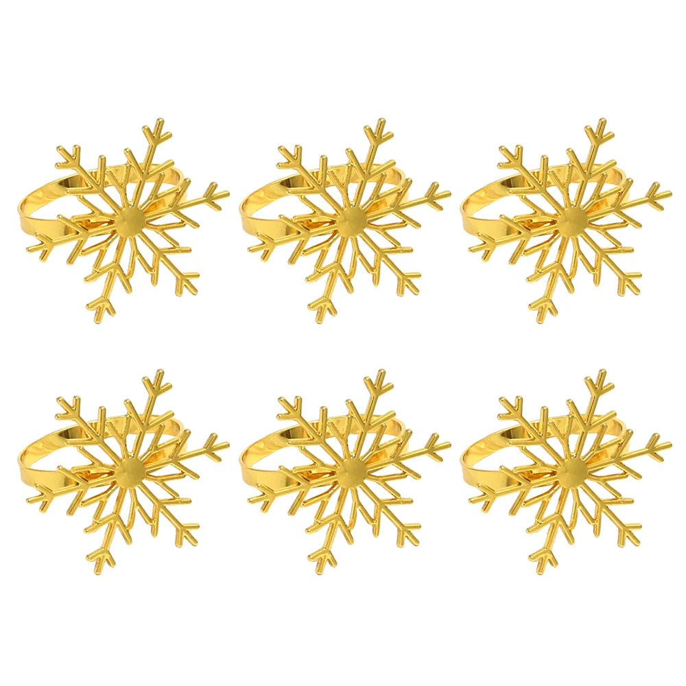Gold Openwork Christmas Snowflake Napkin Rings — Set of 6. An openwork gold-tone snowflake.