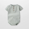 Classic Ribbed Short Sleeve Baby Bodysuit with Wood Button Detail