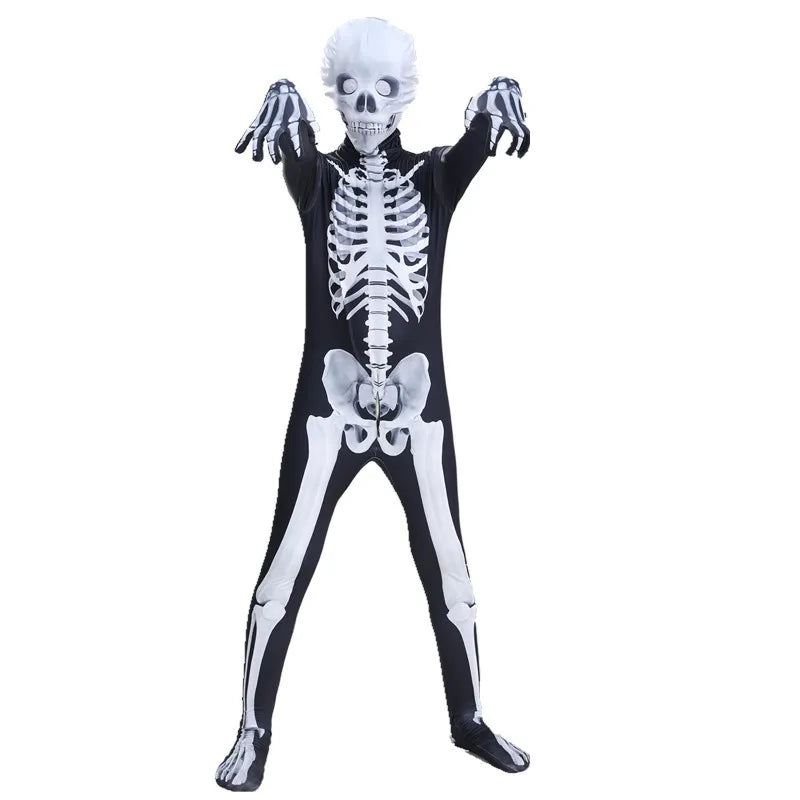 Skeleton jumpsuit costume with black base and white bone prints