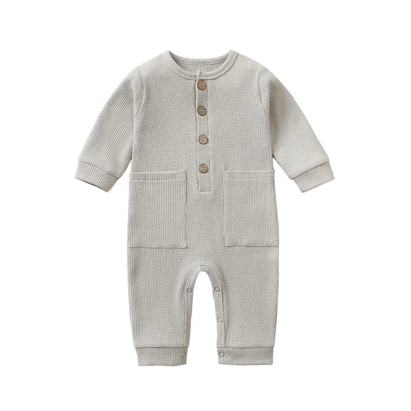 Waffle Knit Pocket Romper - Light Gray, product view