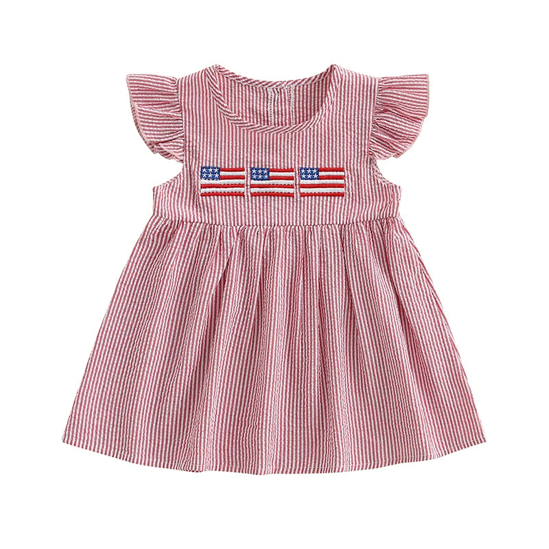 Stars & Stripes Seersucker Flutter Dress - Red