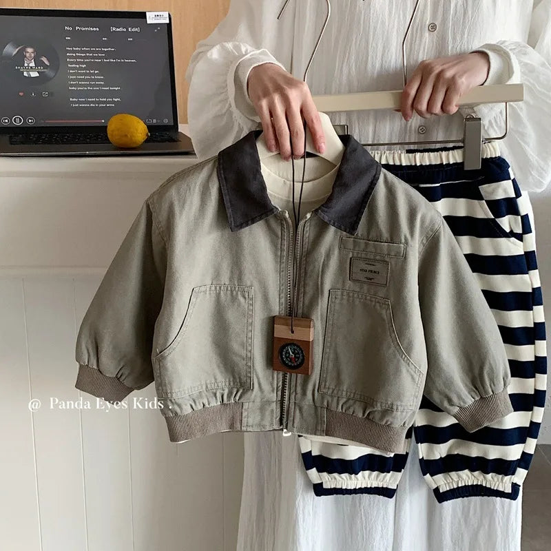 Greyish Green Retro Overalls for Children