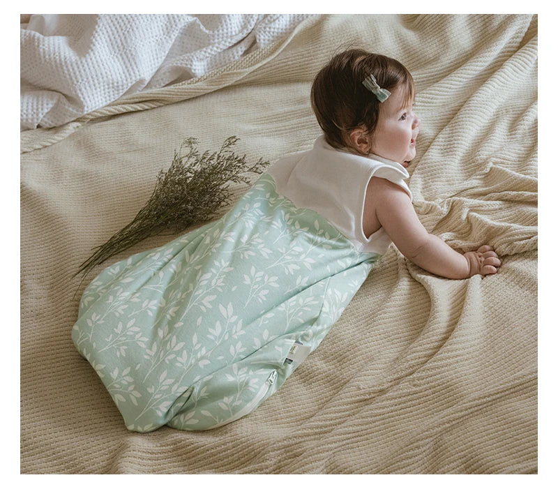 Premium Cotton Sleep Sack 2.5 TOG | Sleeveless Wearable Blanket, 0–24M - Leaves