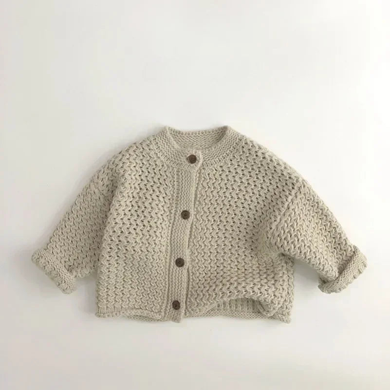 Children's Pineapple Striped Knit Cardigan Sweater close-up of buttons