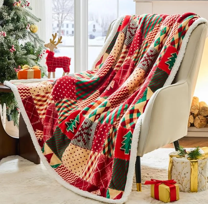 Holiday Plaid Patchwork Christmas Throw Blanket