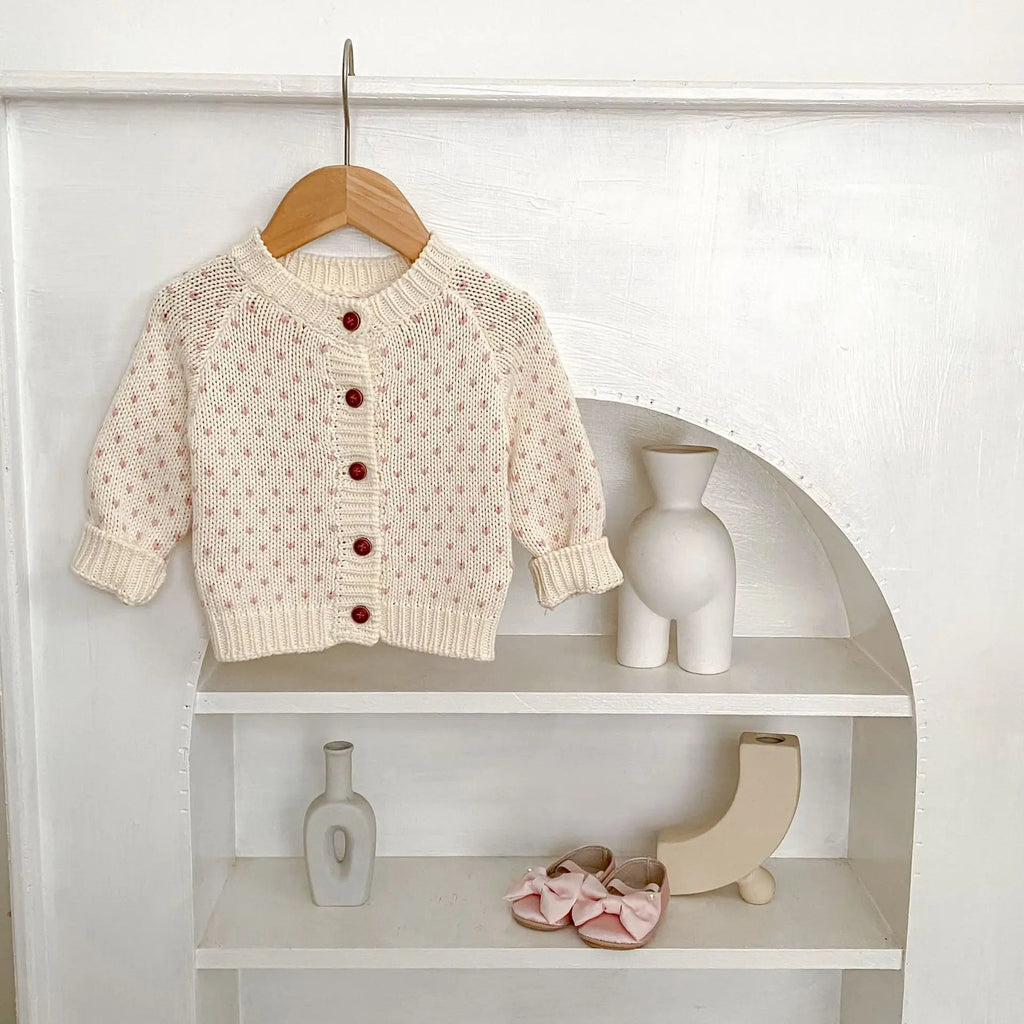 Heart Print Baby Girl Sweater Cardigan Long Sleeve Knit Top Warm Knitwear Coat
