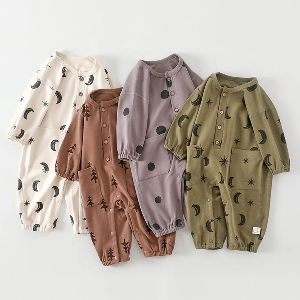 Long Sleeve Printed Baby Romper front view