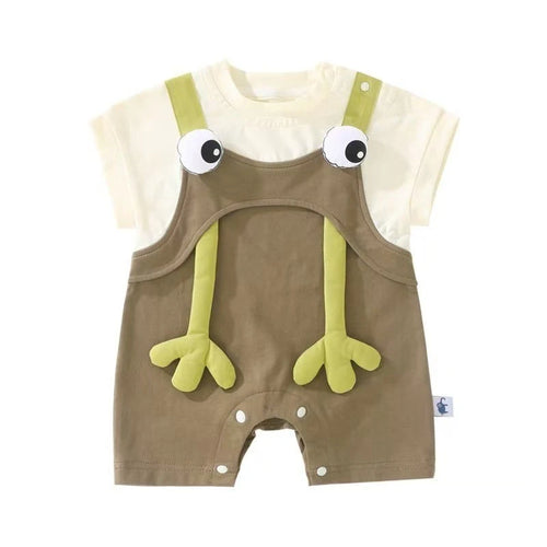 Unisex infant brown romper with 3D frog eyes and feet design