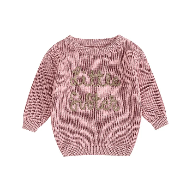 Deep red Little Sister embroidered cotton knit baby sweater