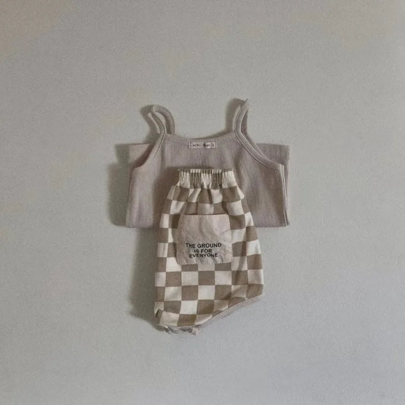 Checkered Shorts and Camisole Set laid flat