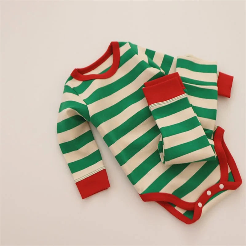 Christmas Stripe Bodysuit & Pants Pajama Set