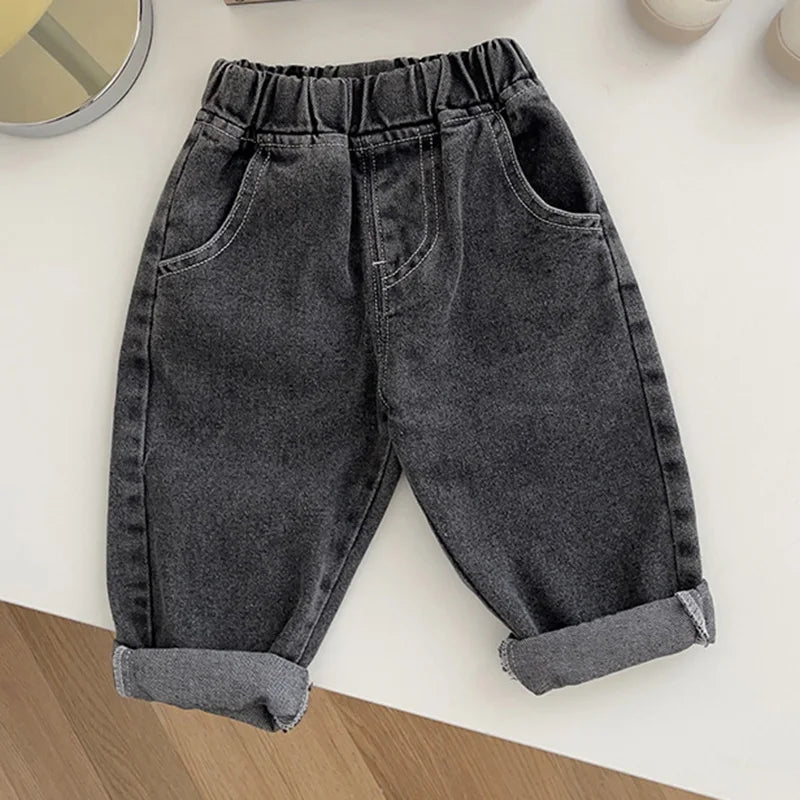 Classic Cuffed Denim Trousers - Black, product view