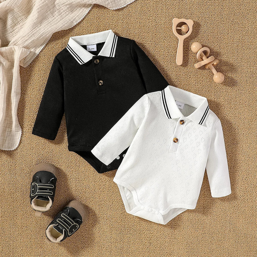 Button-Up Collar Bodysuit Set for Baby Boys