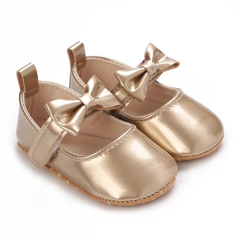 Gold Bow Mary Jane baby first walkers